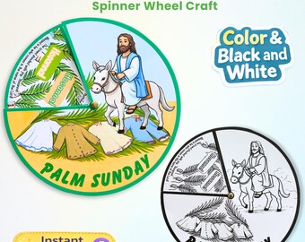 Printable Palm Sunday Craft, Coloring Spinner Wheel The Triumphal Entry Story, Sunday School Activity