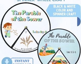 Printable Parable of the Sower Coloring Spinner Wheel | Bible Verse Craft | Sunday School Craft | Kids Ministry Craft | Bible Activity