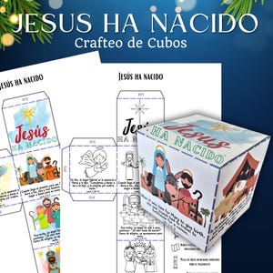 Jesús ha nacido Cubo Craft, Actividad bíblica imprimible de Navidad, Versículo bíblico para niños, Escuela dominical, Natividad, Adviento