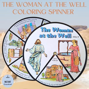 Ruota girevole da colorare La donna al pozzo / Lavoretto biblico per bambini / Attività della scuola domenicale / Strumento di apprendimento cristiano / Gioco del ministero per bambini