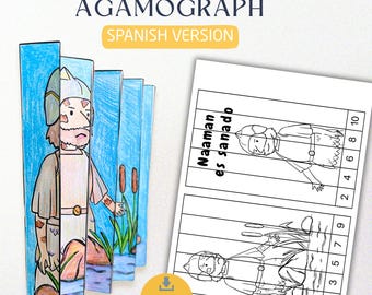 Naamán es sanado (Agamógrafo), manualidad para la escuela dominical, descarga instantánea de la historia bíblica y plantilla para colorear para niños, manualidad de papel
