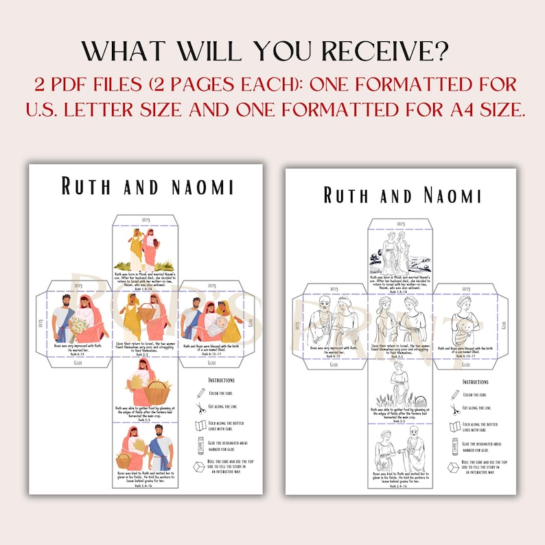 Printable Ruth and Naomi Cube Craft, Bible Verses Memory Game, Sunday ...