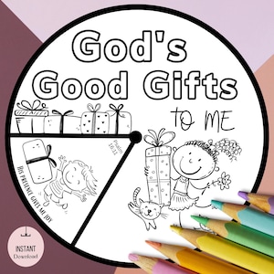 Printable Sunday School Craft God&#39;s Good Gifts to Me Coloring Wheel, Kids Ministry Bible Lesson & Activity, Homeschool Project, Memory Game
