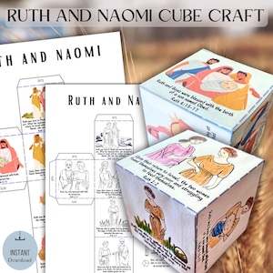 Ruth und Naomi Würfel Handwerk, Bibel Vers Memory Spiel, Sonntagsschule Bibel Aktivität, Kinder Bibelstunde, Christliches DIY, Papiermodell