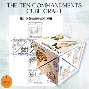 Printable The Ten Commandments Cube Craft, 3D Bible Activity, Sunday School 3 D Craft, Christian Crafts, Ten Commandments Bible Verse Game