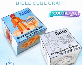 Prophet Isaiah Bible Cube Craft, Sunday School Printable Activity, Coloring Page