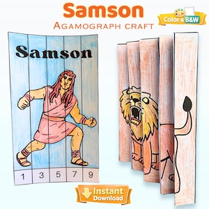 Printable Samson Agamograph – Sunday School Craft, Instant Download Bible Story & Coloring Activity for Kids