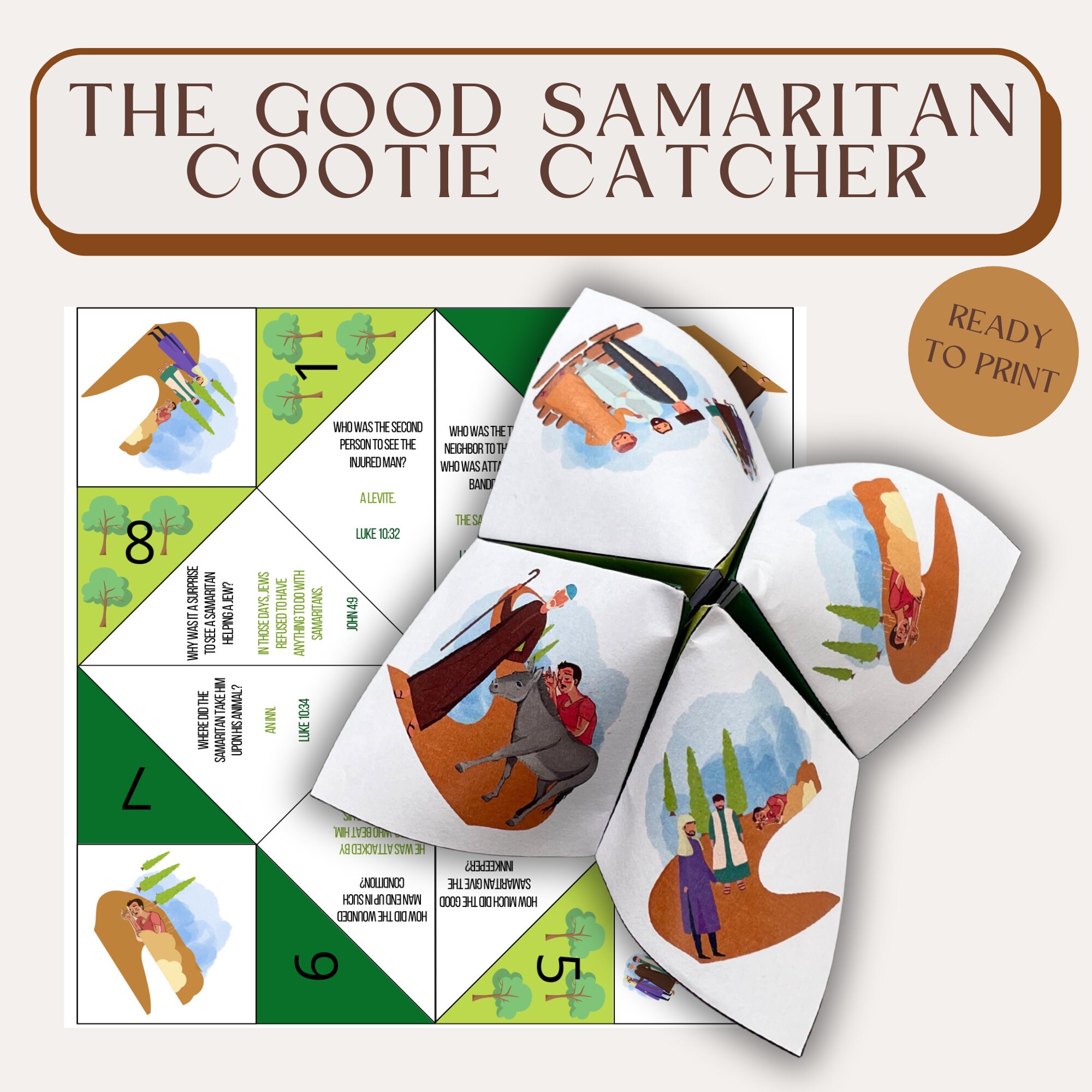 The good Samaritan cootie catcher| Sunday school craft| Cootie catcher| Printable bible craft| Fortune teller| The good Samaritan craft