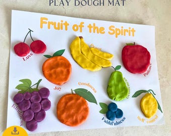 Fruit of the Spirit Playdough Mat, Printable Sunday School Craft, Tactile and Sensory Learning, Project for Kids Ministry & Homeschool