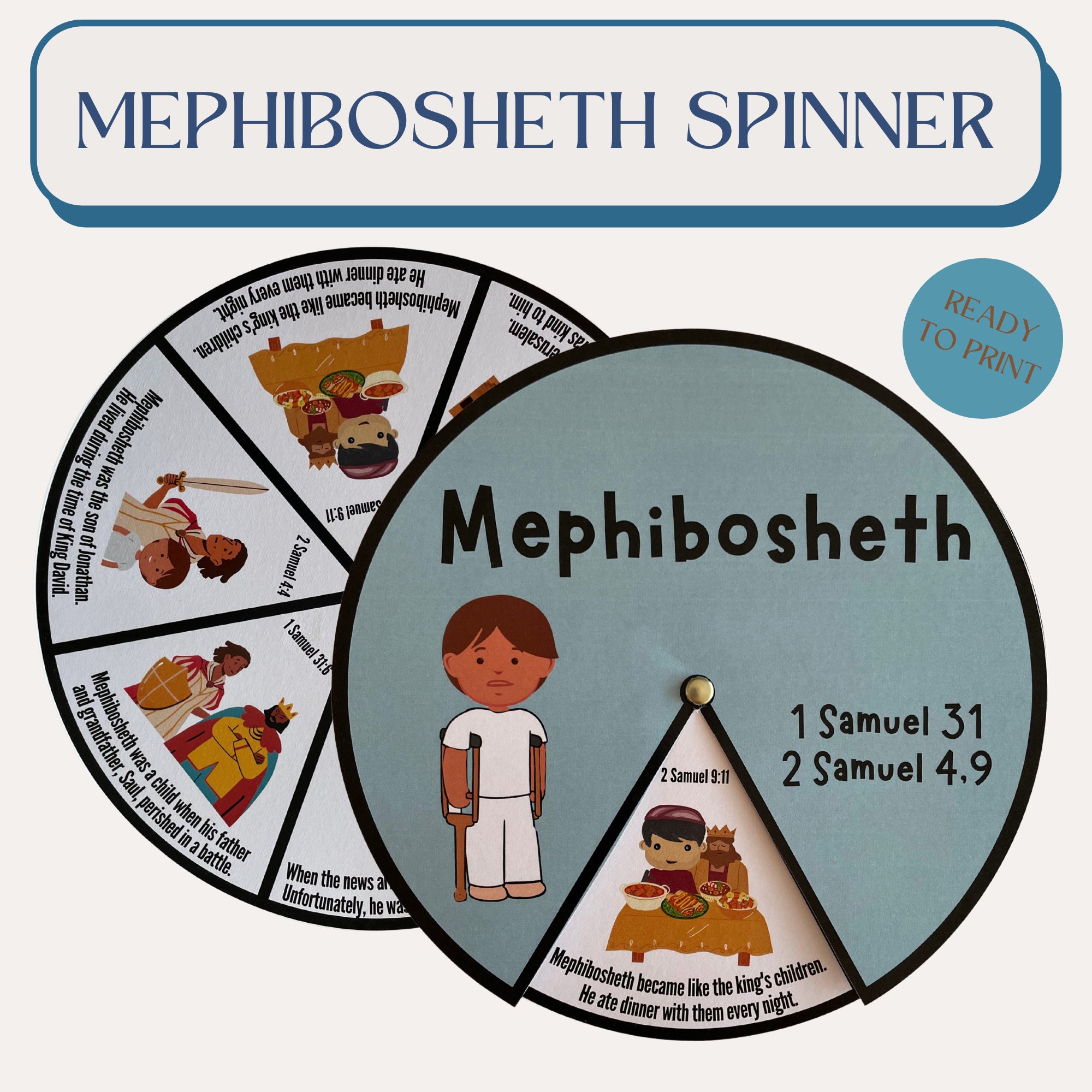 Mephibosheth Spinner Wheel | Printable Mephibosheth Craft | Sunday School Activity | Bible Activity for Kids | Kids Ministry Craft