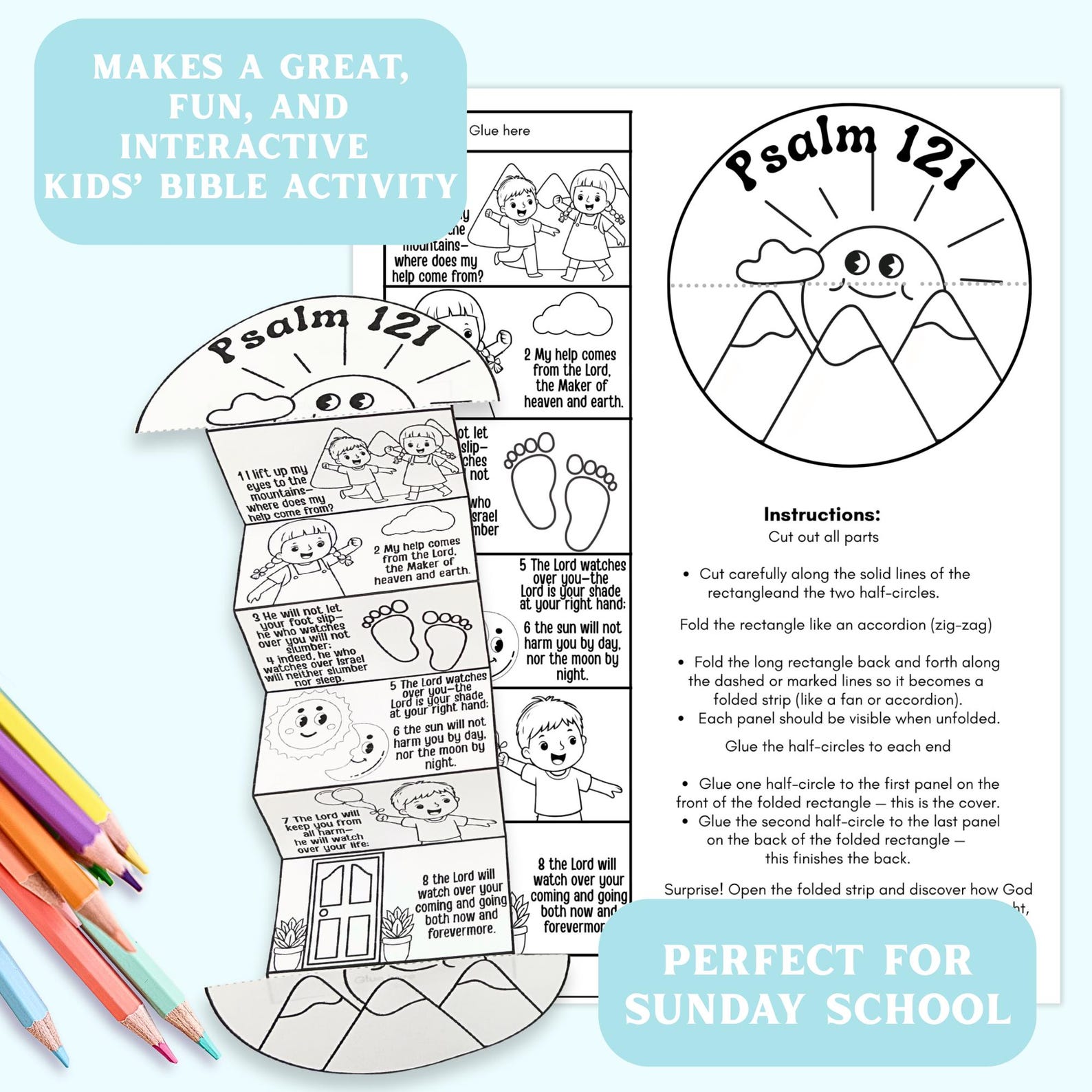Psalm 121 Bible Craft | Folding Surprise Printable Coloring Booklet for ...
