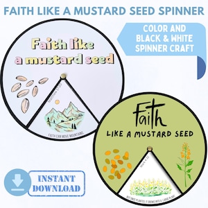 Printable Faith Like a Mustard Seed Coloring Spinner Wheel Sunday School Craft, Kids Ministry Faith Bible Activity, Homeschool Faith Project