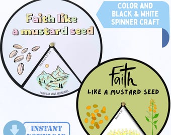 Printable Faith Like a Mustard Seed Coloring Spinner Wheel Sunday School Craft, Kids Ministry & Homeschool Bible Activity Project