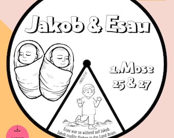Jakob und Esau Ausmal-Dreh-Rad | Bastelarbeit für die Sonntagsschule | Basteln mit Kindern | Bibelaktivität für den Kindergottesdienst