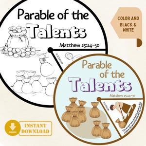 Printable Parable of the Talents Spinner Wheel, Sunday School Craft, Printable Bible Activity, Kids Bible Lesson, Memory Game,Ready to color