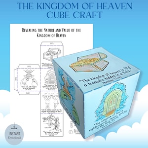 Il cubo del regno dei cieli, lavoretto della scuola domenicale, stampabile, attività biblica del ministero per bambini, gioco di memoria dei versetti della Bibbia, progetto di homeschooling cristiano