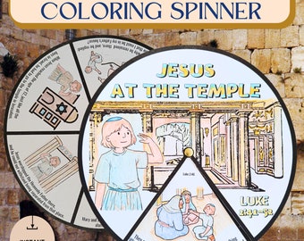 Jesus at the Temple Coloring Spinner Wheel Sunday School Craft Kids Ministry Bible Activity Homeschool Project Jesus as a Boy Bible Lesson