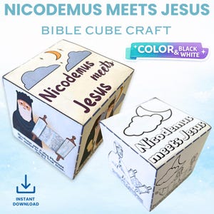 Nicodemus Meets Jesus Cube Craft – Printable Sunday School Bible Activity (Digital Download)