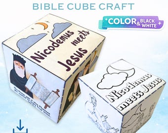 Manualidad del cubo "Nicodemo conoce a Jesús" – Actividad bíblica imprimible para la escuela dominical (descarga digital)