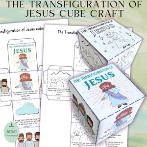 Transfiguration lesson for kids| Cube craft| Printable Sunday school Bible activity| Game| Paper craft| Transfiguration DIY| New Testament
