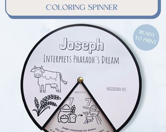 Joseph Interprets Pharaoh&#39;s Dream Coloring Spinner Wheel| Sunday School Craft| Joseph Bible Lesson| Printable Bible Activity