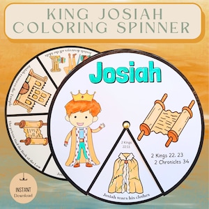 Josiah Coloring Spinner Wheel | Bible Activity for Kids | King Josiah Printable Craft | Interactive Sunday School Game | Bible Lesson Craft