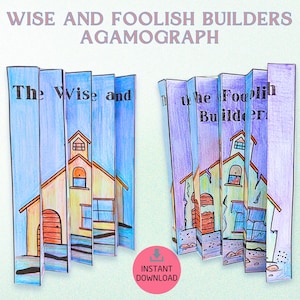 Printable The Wise and Foolish Builders Agamograph, Sunday School Craft, Instant Download Bible Activity & Jesus Parable Coloring Template