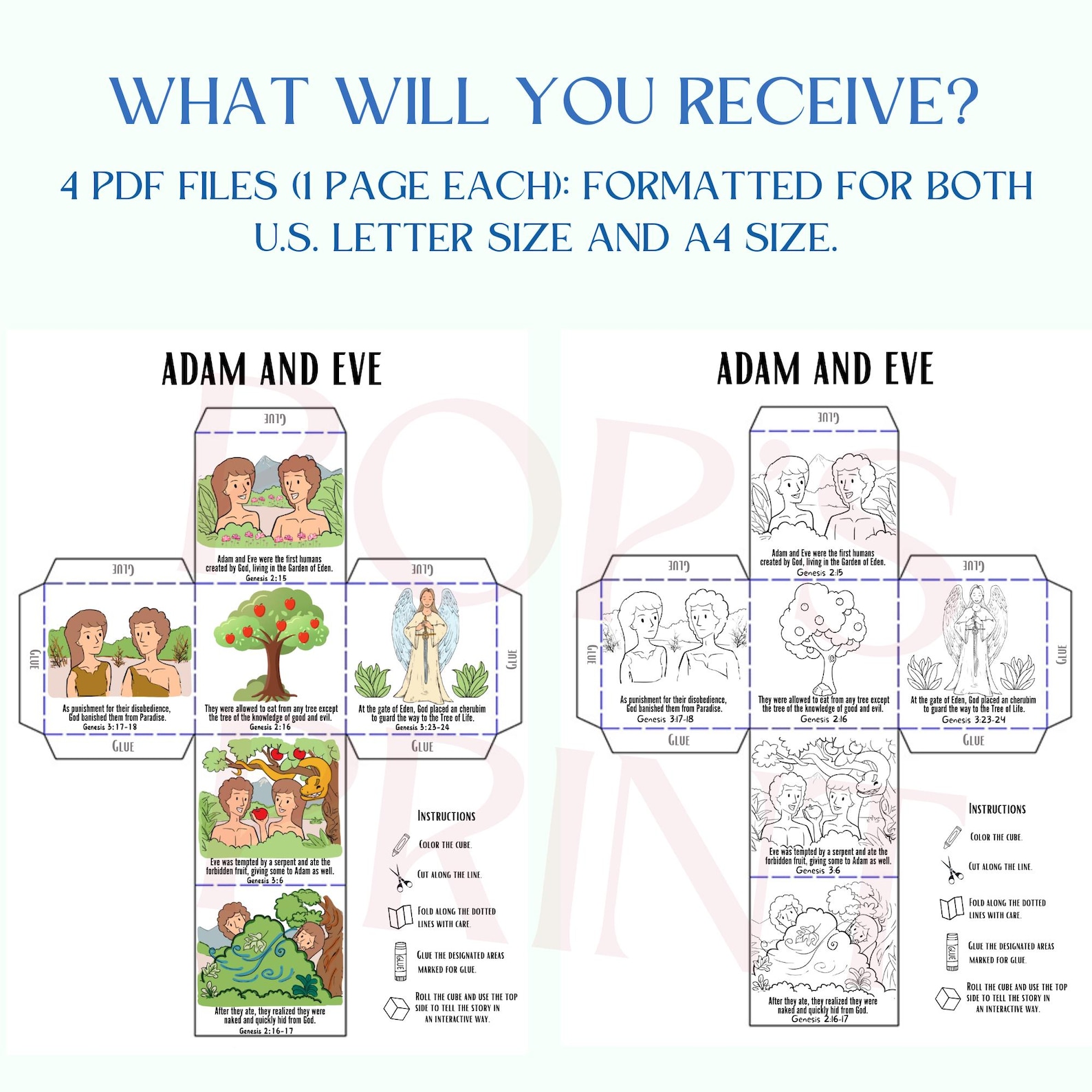 Adam and Eve Cube Craft, Bible Lesson Activity (digital Download) - Etsy