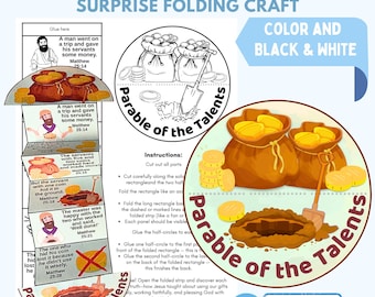 Parable of the Talents Craft | Printable Sunday School Folding Coloring Booklet | Bible Lesson Activity for Kids