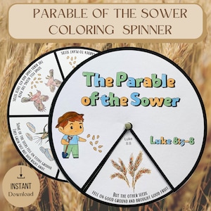 Printable Parable of the Sower Coloring Spinner Wheel | Bible Verse Craft | Sunday School Craft | Kids Ministry Craft | Bible Activity