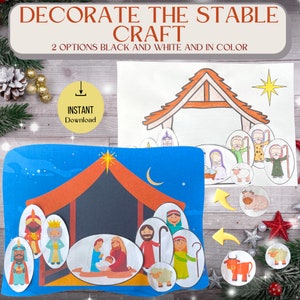 Printable Nativity Stable Decorating Craft for Kids Christmas Sunday School Activity Bible-Based Advent Coloring Project Kids Ministry Craft
