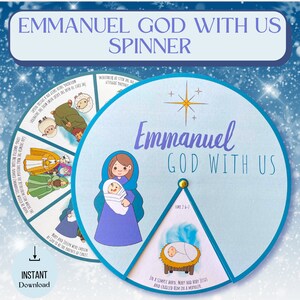 The Nativity Story Spinner Wheel Printable, Emmanuel God With Us, Kids Christmas Activity, Sunday School Craft, Bible Activity for Children