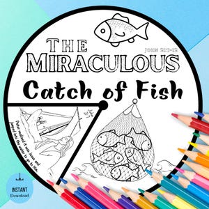 Printable The Miraculous Catch of Fish Spinner Wheel, Sunday School Craft, Miracles of Jesus Kids Ministry Activity, Bible Class Craft