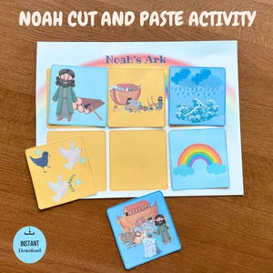 Noah&#39;s Ark cut and paste activity for kids| Noah&#39;s Ark printable| Noah&#39;s Ark craft| Bible lesson| Sunday school story reinforcement