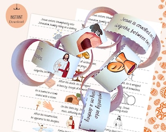 Easter Story Paper Chain Garland: Printable Sunday School Craft Kids Ministry Holy Week Activity & Homeschool Easter Story Timeline Project