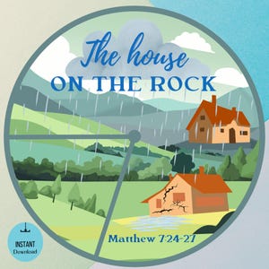 Printable &quot;The House on the Rock&quot; Spinner Wheel Wise and Foolish Builder Sunday School Craft Kids Ministry Activity Bible Parable Homeschool