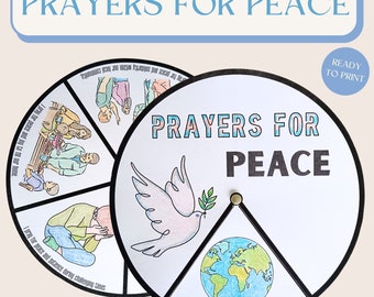 Printable Prayers for Peace Coloring Spinner Wheel Craft, Sunday School Craft, Kids Ministry Bible Activity for Children&#39;s Prayer Projects