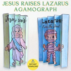 Printable Jesus Raises Lazarus from the Dead Agamograph – Sunday School Craft & Bible Coloring Activity for Kids, Homeschool Lesson PDF