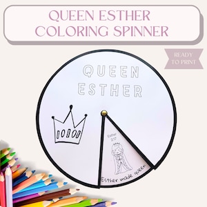 Rueda para colorear de la reina Ester / Manualidad imprimible para la escuela dominical y el ministerio infantil / Actividad con versículos bíblicos para niños / Juego de memoria