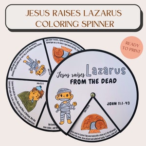 Jesus raises Lazarus coloring spinner wheel| Lazarus craft| Sunday school craft| Kids ministry craftl Bible activity for kids| Bible spinner