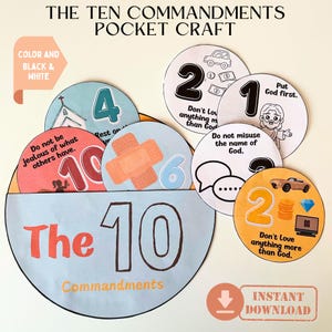 The ten commandments Paper pocket craft| Printable Sunday School Craft| 10 Commandments Homeschool Bible lesson| Old testament| Scripture