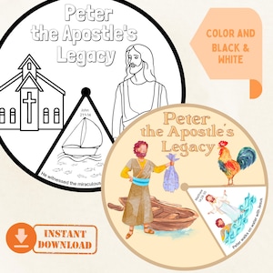 Printable Peter the Apostle Spinner Wheel, Interactive Bible Story Craft, Sunday School Activity, Kids Ministry Craft Bible Spinner for Kids