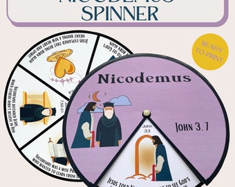 Rueda giratoria de Nicodemo para imprimir / Manualidad de Nicodemo / Manualidad de la escuela dominical / Manualidad del ministerio infantil / Actividad bíblica para niños / Manualidad con versículos bíblicos