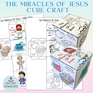 Printable Miracles of Jesus Sunday School Craft Miracles of Jesus Coloring Paper Cube Craft, Kids Ministry Bible Activity Homeschool Project