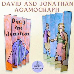 Agamograph stampabile di David e Jonathan – Lavoretto della scuola domenicale sull'amicizia, attività sulla storia della Bibbia e modello da colorare – Download immediato