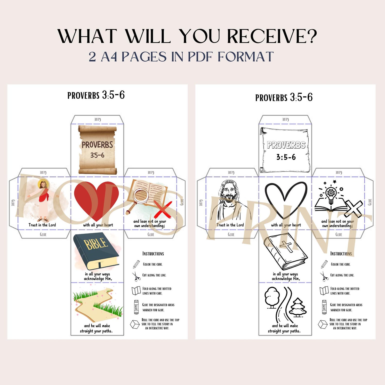 Proverbs 3:5-6 Cube Craft, Printable Sunday School Activity, Bible ...