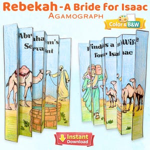 Rebekah en Isaac Agamograph Craft, zondagsschoolactiviteit (digitale download) afbeelding 1