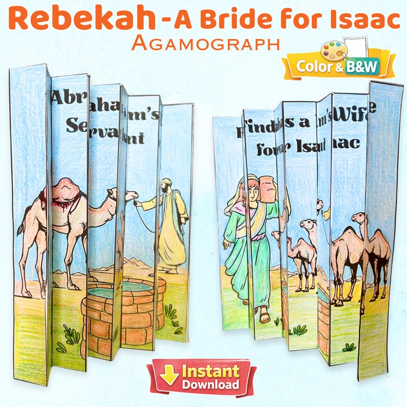 Rebekah en Isaac Agamograph Craft, zondagsschoolactiviteit (digitale download) afbeelding 1