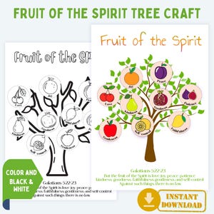 Manualidad del árbol del fruto del Espíritu para la escuela dominical / Actividad del ministerio infantil / Hoja de trabajo y páginas para colorear del fruto del Espíritu para la educación en el hogar, PDF