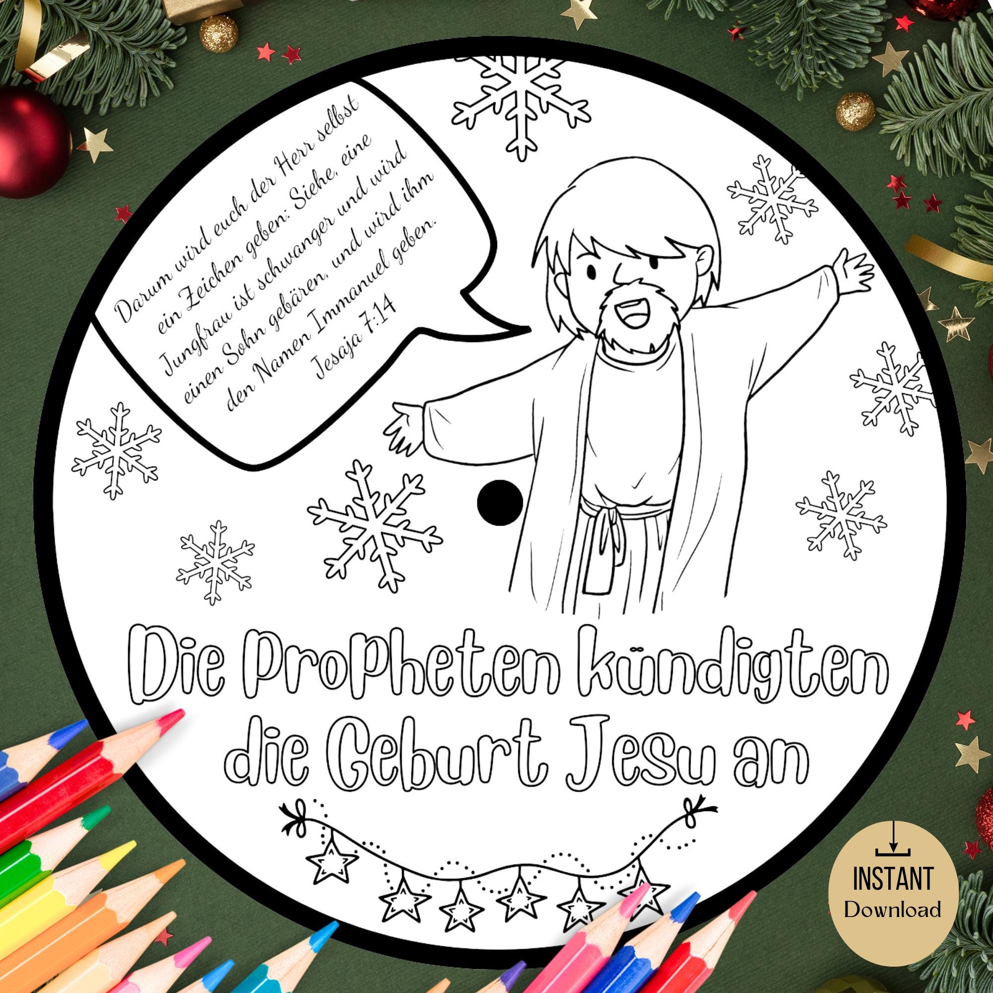 Die Propheten kündigten die Geburt Jesu Ausmal-Dreh-Rad Bibelstunde-Bastelarbeit Sonntagsschule-Bastelprojekt Druckbare Weihnachtsaktivität
